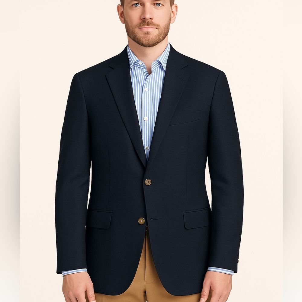 Brooks Brothers Fitzgerald Fit Navy Blazer 44L 100% Wool 100% Cotton Lining Two